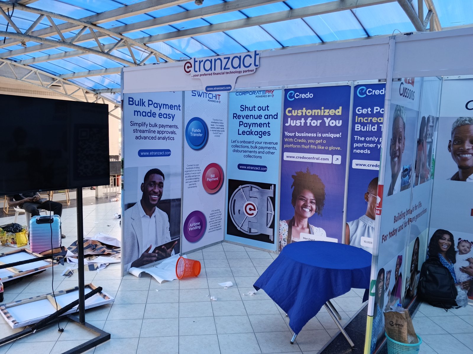 eTranzact exhibition booth with branded panels